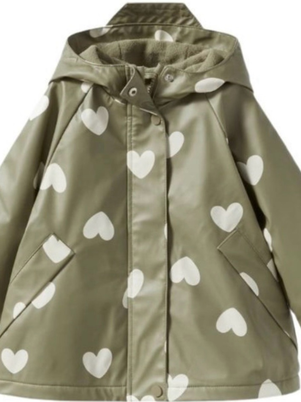 Zara Olive Green Raincoat with White Heart Print